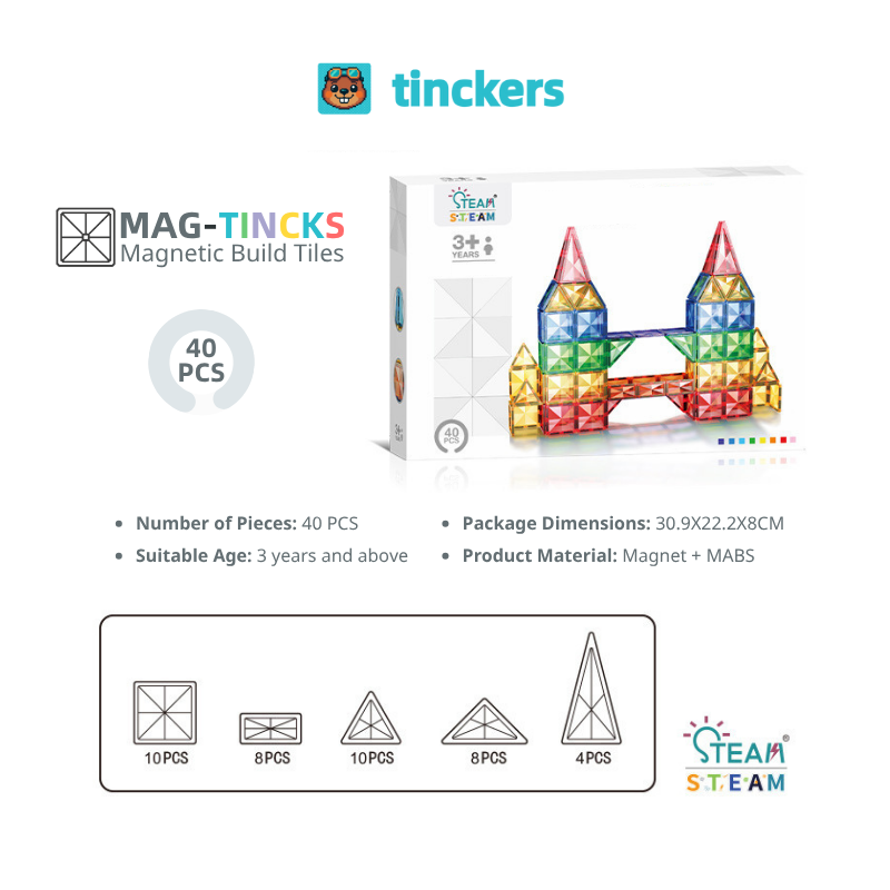 Magnetinckers® Rainbow Builder Collection 40-120 Pieces Set