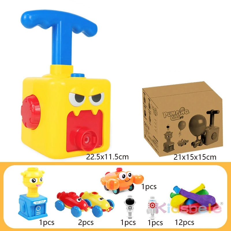 Indoor Outdoor Educational Toy Hand Pressed Air Powered Compressed Balloon Car DIY Toy Launcher Manual Pump Vehicle Party Gift