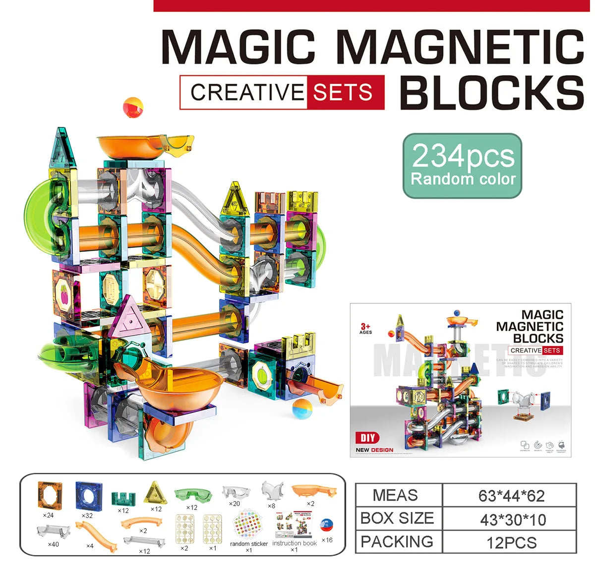 234pcs Children's Gift Track Ball Magnetic Block Parent Child Puzzle Assembly Toy Gift 3-6 Year Old Intellectual Development