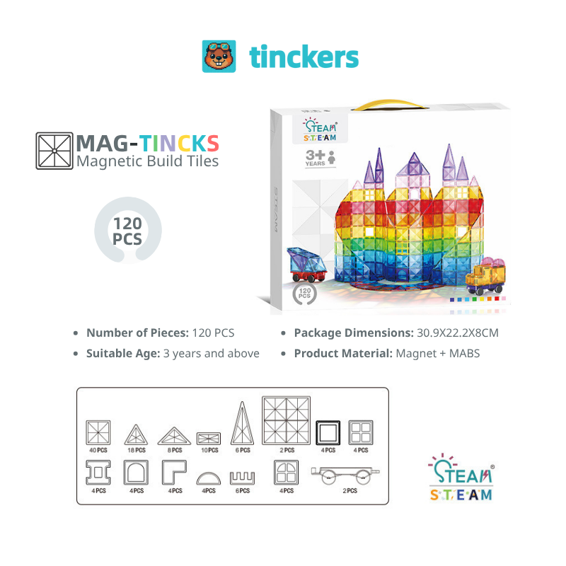 Magnetinckers® Rainbow Builder Collection 40-120 Pieces Set