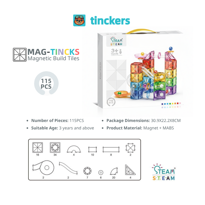 Magnetinckers® Ball Track Builder 65-155 Pieces Set