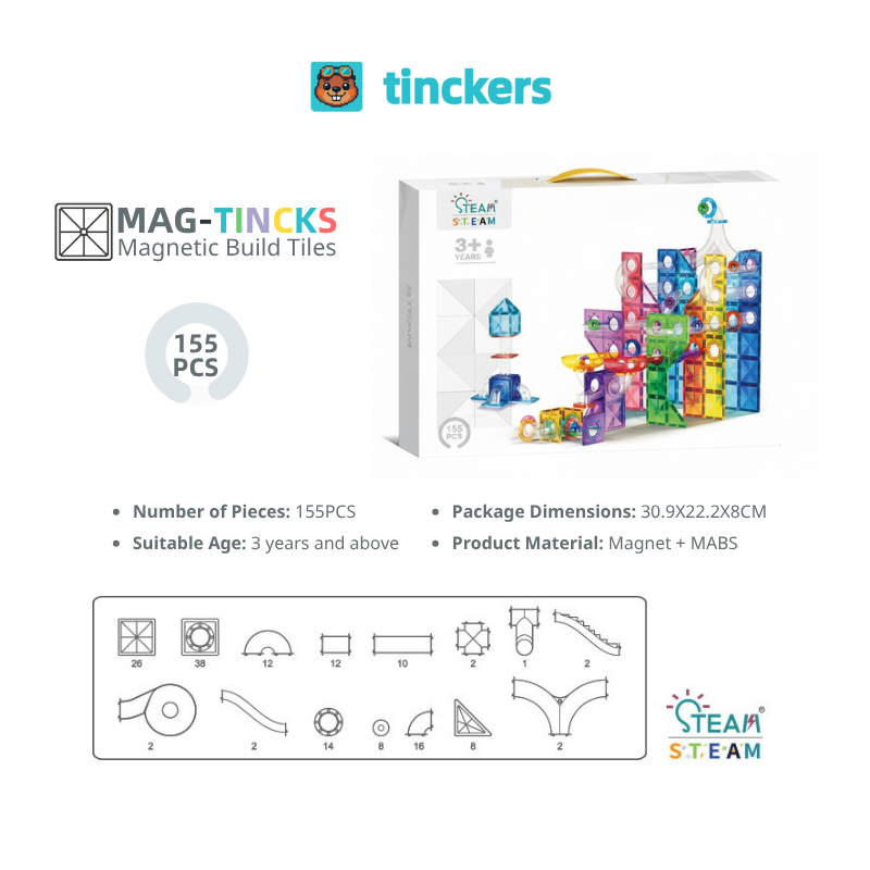 Magnetinckers® Ball Track Builder 65-155 Pieces Set