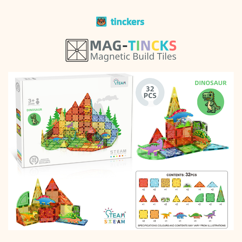 Dino Park 32 Pieces Set Tiles Magnetinckers®