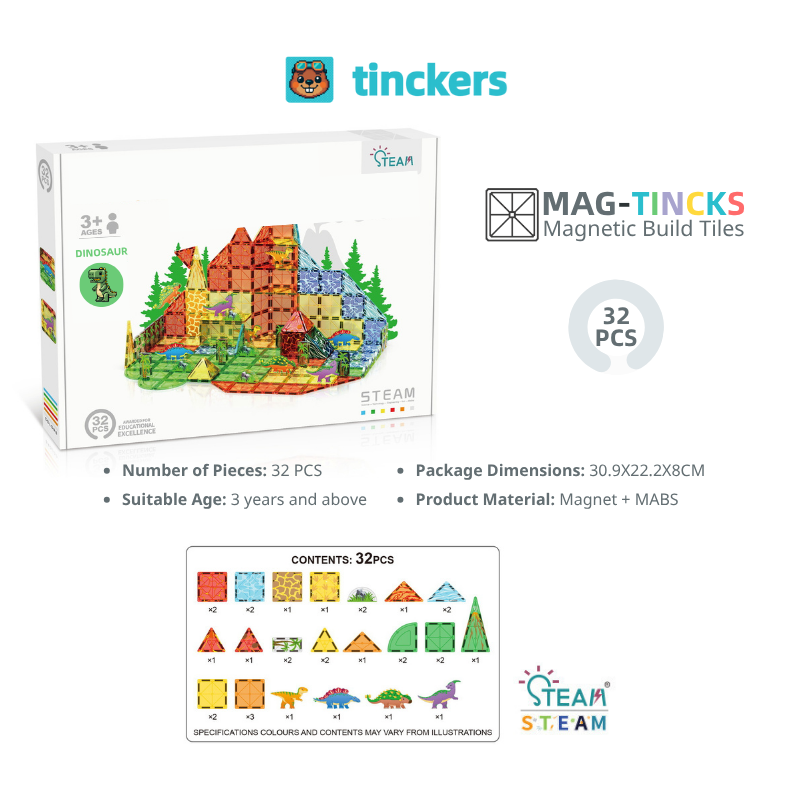 Dino Park 32 Pieces Set Tiles Magnetinckers®