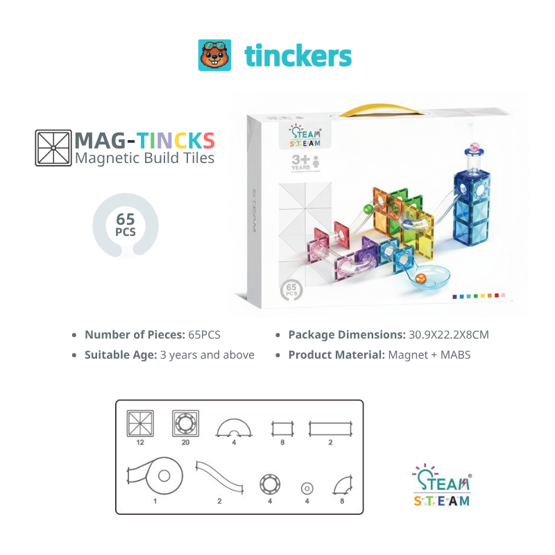 Magnetinckers® Ball Track Builder 65-155 Pieces Set