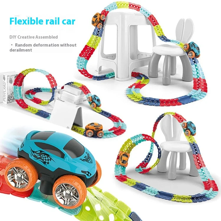 Rechargeable Soft Rubber Flexible Railcar Electric Diy No Derailment Rail Car Roller Coaster Toys For Children