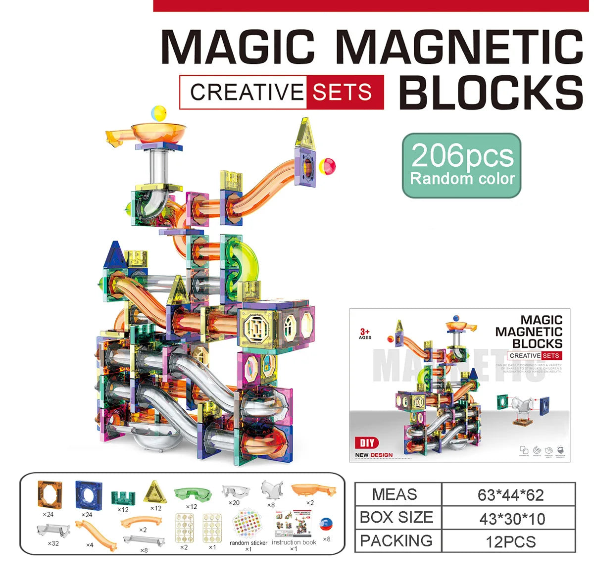 234pcs Children's Gift Track Ball Magnetic Block Parent Child Puzzle Assembly Toy Gift 3-6 Year Old Intellectual Development