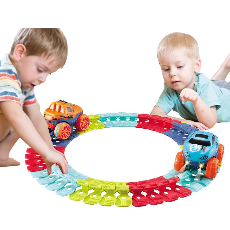 Rechargeable Soft Rubber Flexible Railcar Electric Diy No Derailment Rail Car Roller Coaster Toys For Children
